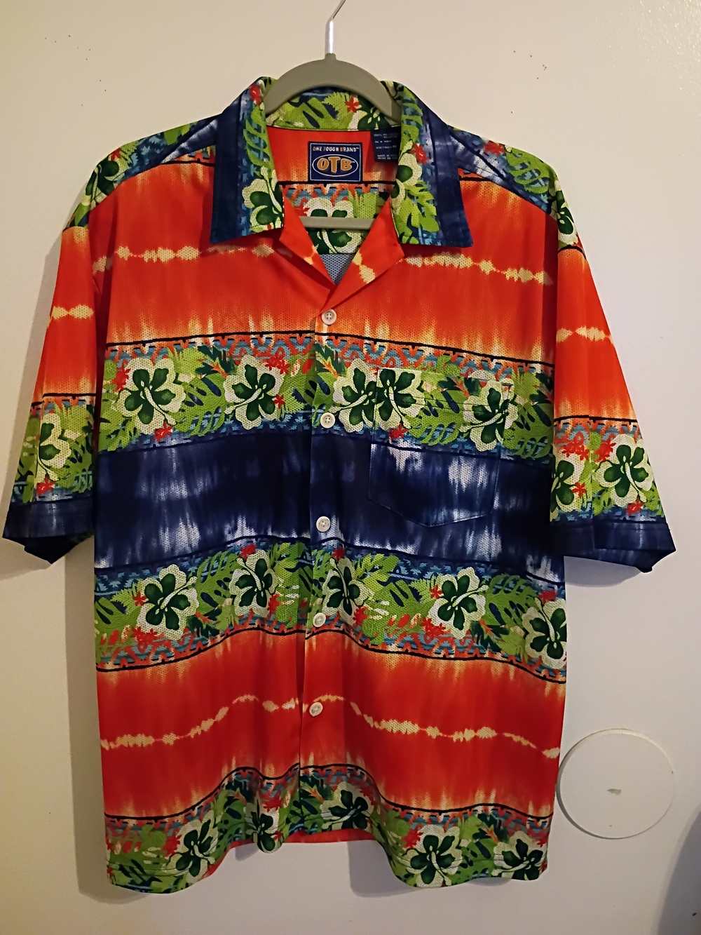 OTB Men's Orange & Blue Floral Casual Hawaiian Style Shirt Sz M